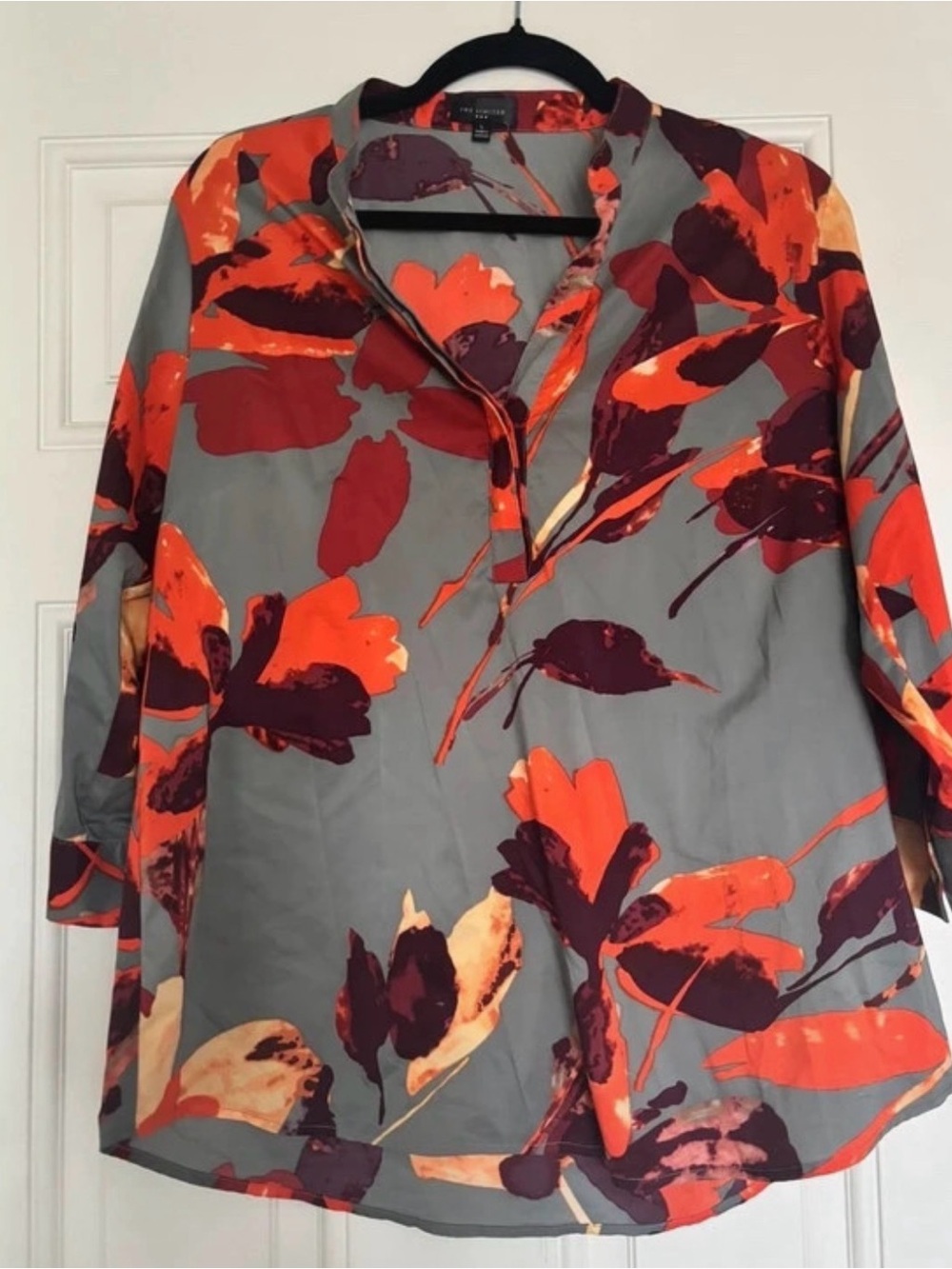 The Limited Gray Floral Split-Neck Blouse in Orange & Burgundy